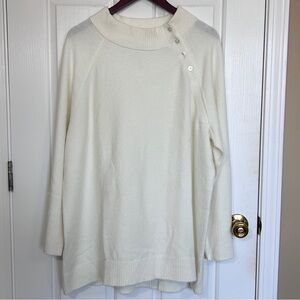 Talbots Plus Size 2X Mock Neck Sweater Ivory Button Shoulder Raglan NWT